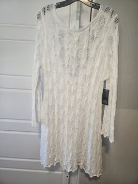 Wild Fable White Crochet Long-Sleeve Swim Cover-up/dress